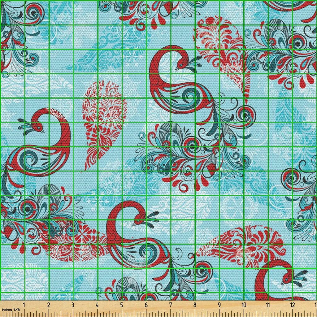 Tissu au mètre ABAKUHAUS Paon et Flocons de Neige Bleu Ciel 3m x 148cm