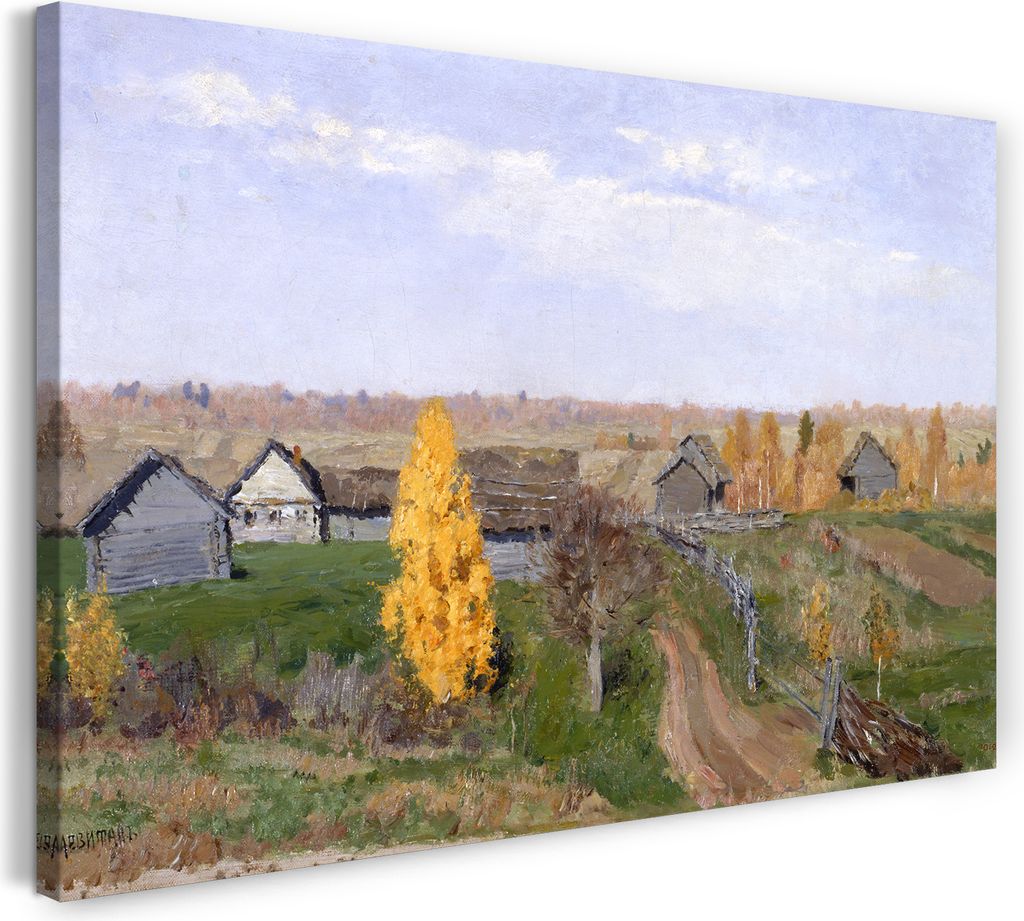 Leinwandbild (100x70cm): Issac Levitan - Goldener Herbst Slobodka, echter Holz-Keilrahmen inkl. Aufhänger, handgefertigt in Deutschland