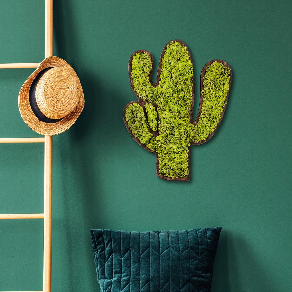 Wallity, Cactus- NTR1104, Grün,Weiß, Sonstige Wohndekorationen, 34 x 1,6 x 45 cm, 100% MDF / Moos (Dicke: 9 mm)