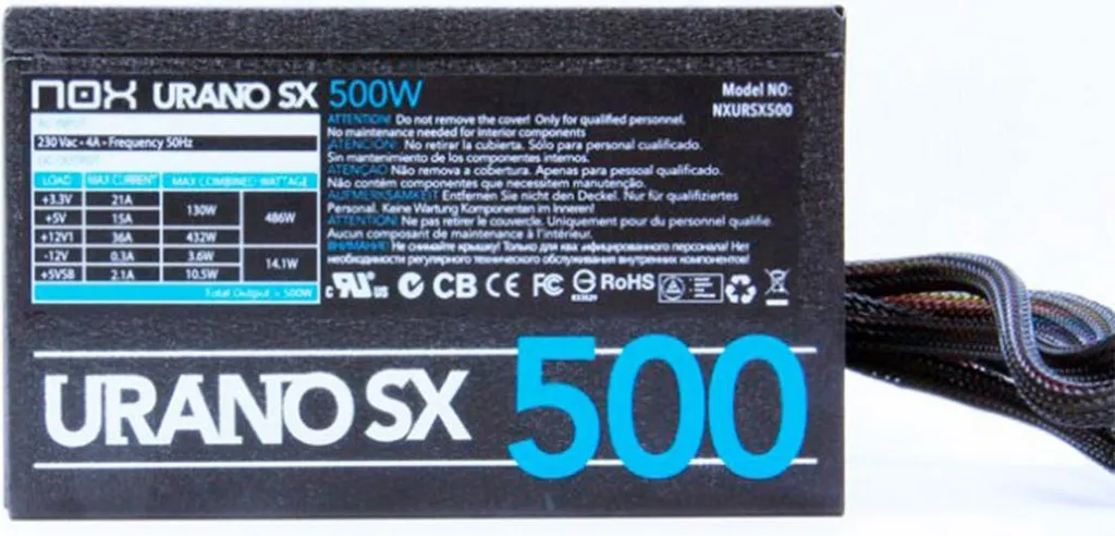 Alimentatore PC 500W Nox Urano SX: Facile da Montare, Sicuro