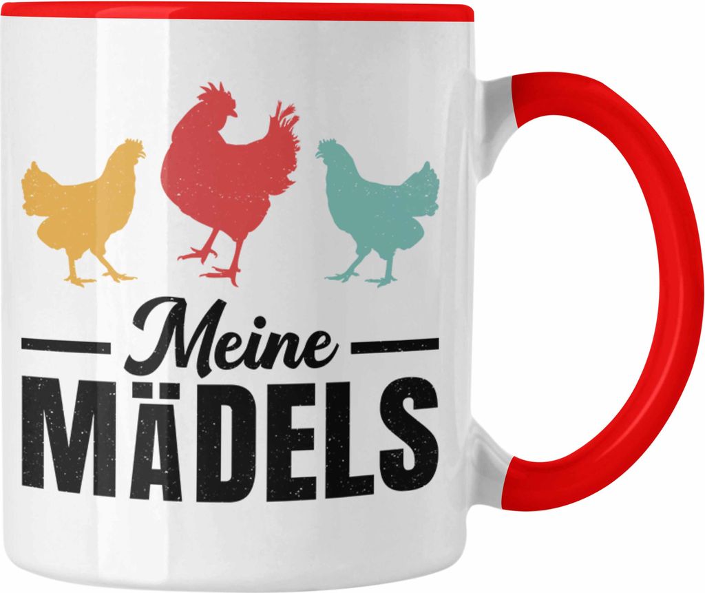 Trendation - Meine Mädels Tasse Geschenk Spruch Hühner Bauer Bäuerin Landwirt Geschenkidee (Rot)