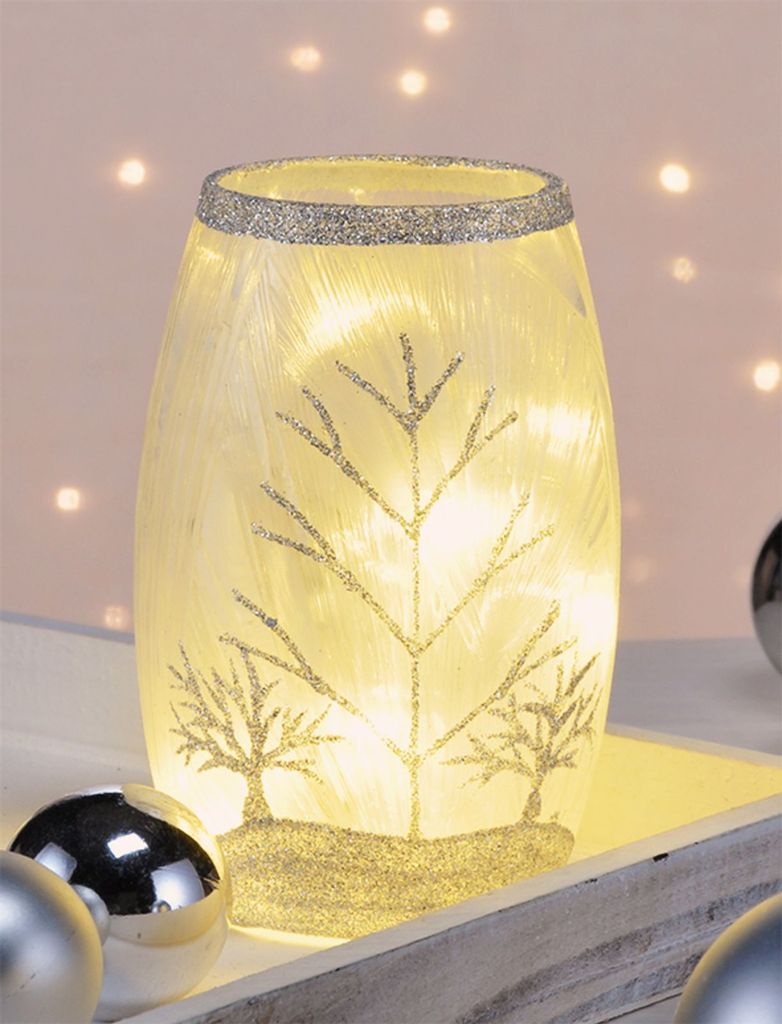 Beleuchtetes Deko Glas Weihnachtsdeko Beleuchtung Dekoglas mit 8 warmweißen LED