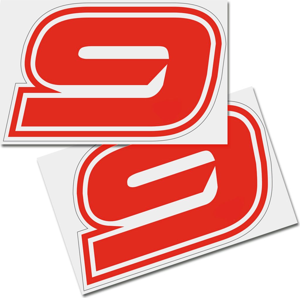 Startnummer Aufkleber 2er Set, Schrift Brünn, # 9, rot Produktbild 