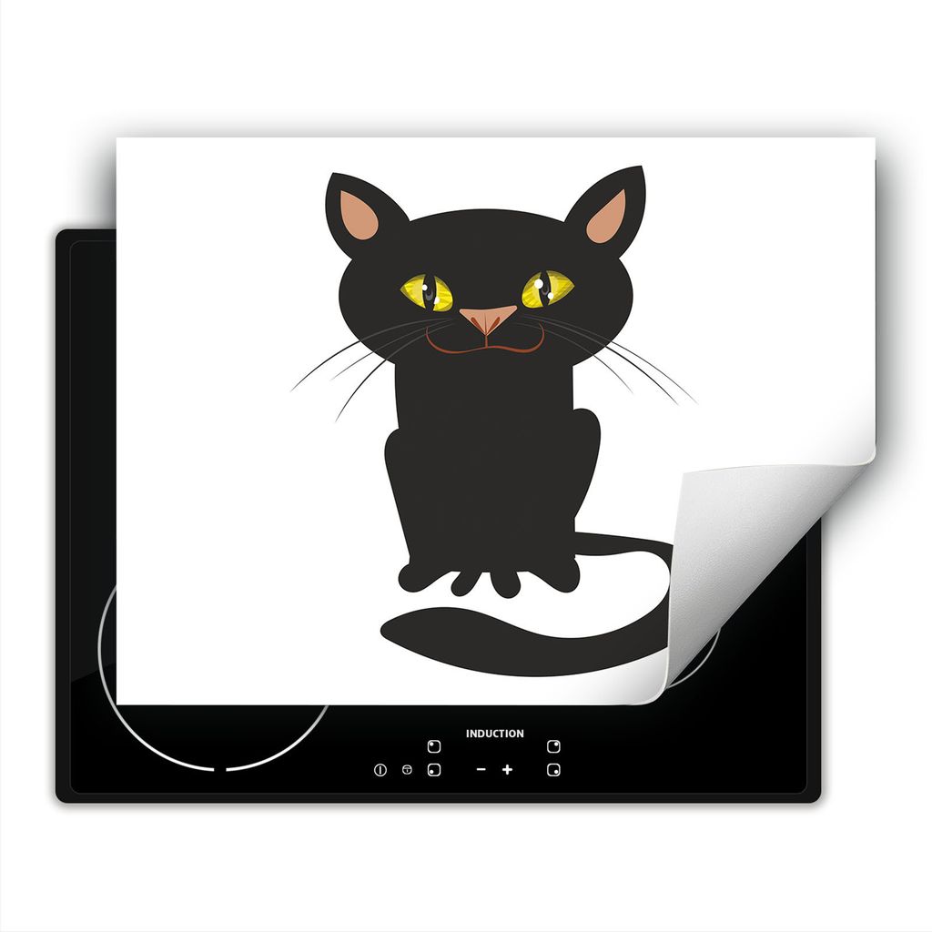 DarHaus Herdabdeckplatte 80x52 cm Anti Rutsch Matte Aufrollbar, weiß - Katze