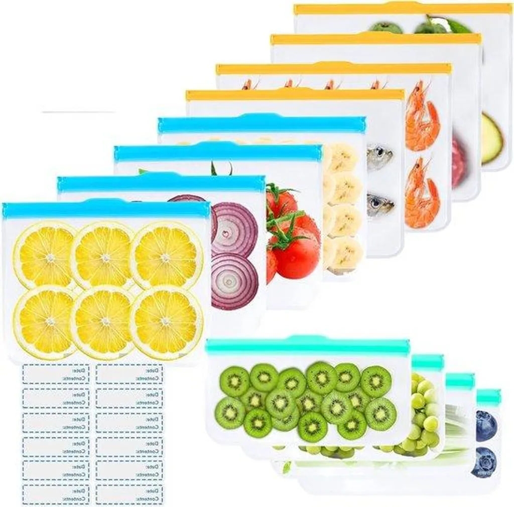 Sacs de congélation de différentes tailles - Lot de 12 sachets réutilisables