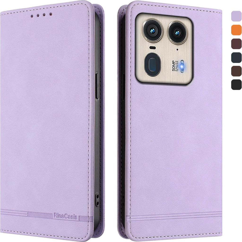 Hülle für Motorola Edge 50 Ultra, Retro Kunstleder Ständer Klapphülle mit Kartenfächer und Magnetische Violett