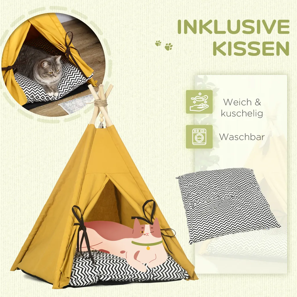 Tenda PawHut Gialla per Gatti < 5kg | Riduzione Stress e Massimo Comfort - 5