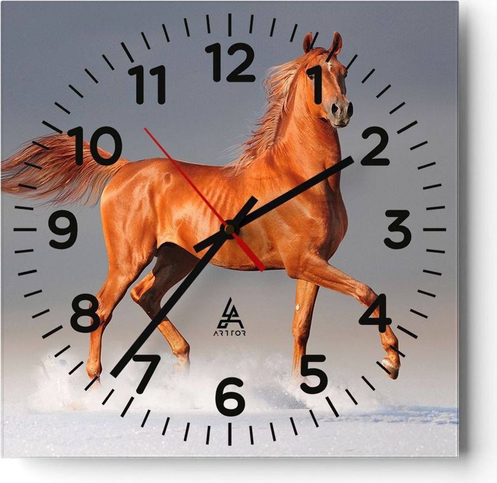 Wanduhr - Quadrat - Glasuhr - Tiere Pferd Galopp Geschwindigkeit - 40x40cm - Schleichendes Uhrwerk - Lautlos - zum Aufhängen bereit - Dekoration M...