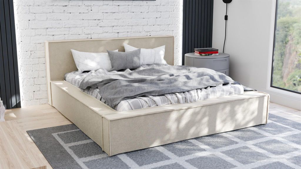 Polsterbett Doppelbett ALDANA 160x200cm Komplettset in Stoff Freya Beige