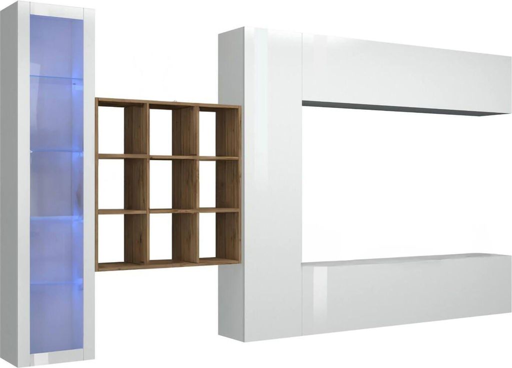 Wohnzimmermöbel Dcapann, Wohnzimmergarnitur TV-Möbel mit 4 Türen, Mehrzweck-Wohnzimmermöbel mit Vitrine und LED-Licht, 100 % Italy, cm 310x30h...