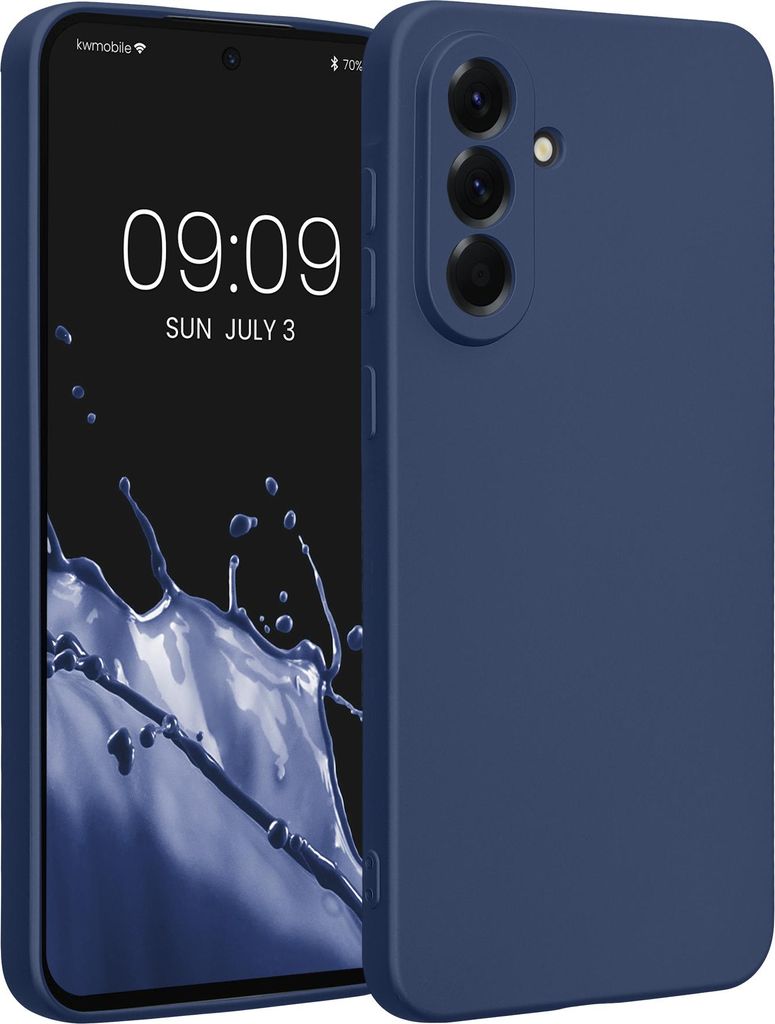 kwmobile Handyhülle kompatibel mit Samsung Galaxy A56 5G Hülle - weiche Silikon Case metallisch schimmernd in Metallic Blau