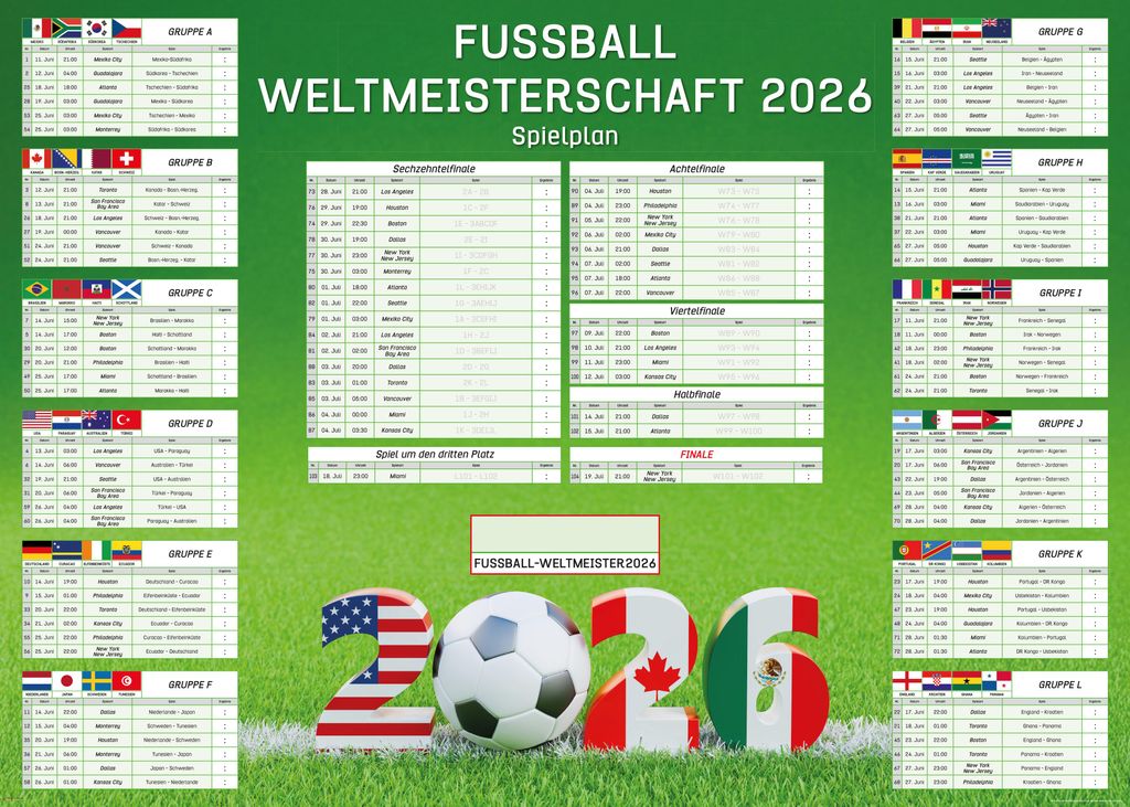 XXL Fussball WM 2026 Planer - 100x140  cm Produktbild 