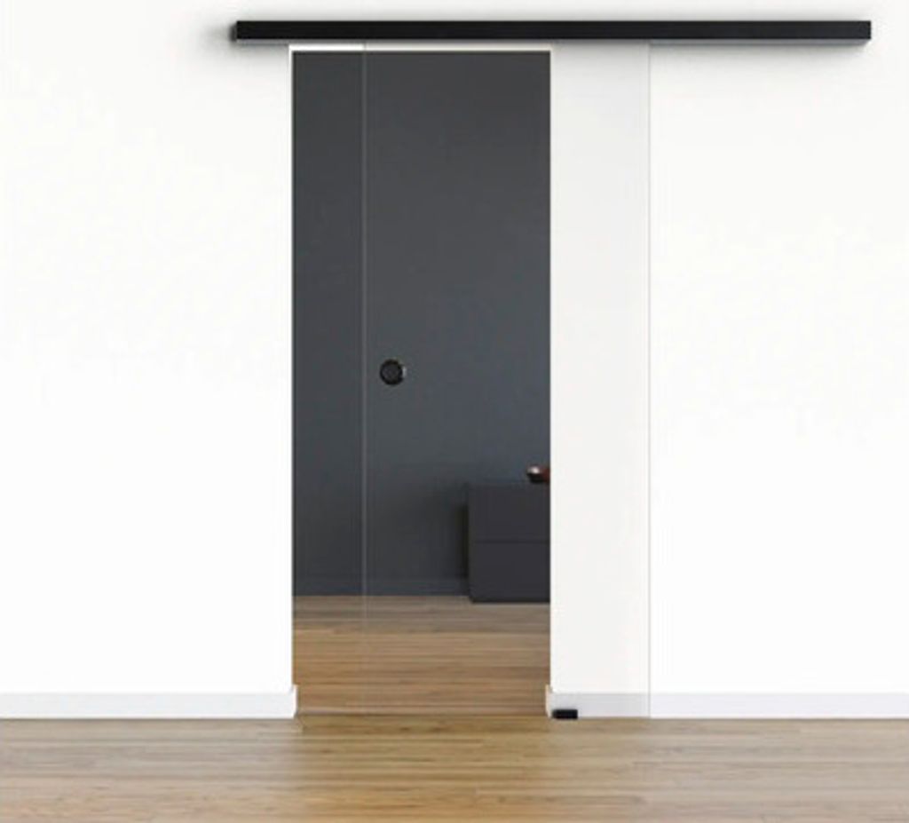 Pertura Glasschiebetür Komplettset Freia Clear 1025x2050 mm inkl.Beschlag Selir Aluminium schwarz,Griffmuschel