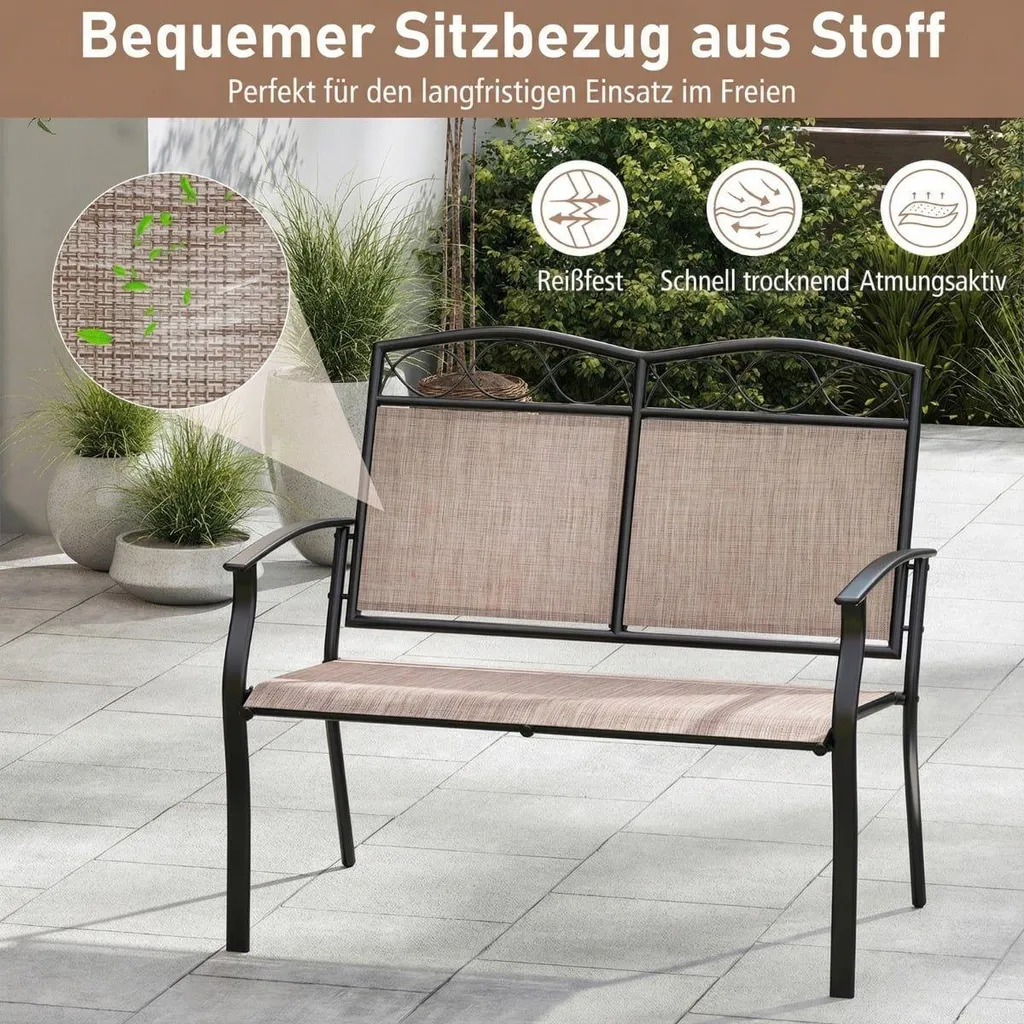 Banc de terrasse 2 places en métal pour détente extérieure durable