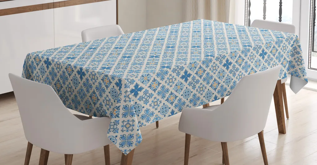 ABAKUHAUS Tovaglia Orientale 140x170 - Azzurro Cielo Bianco