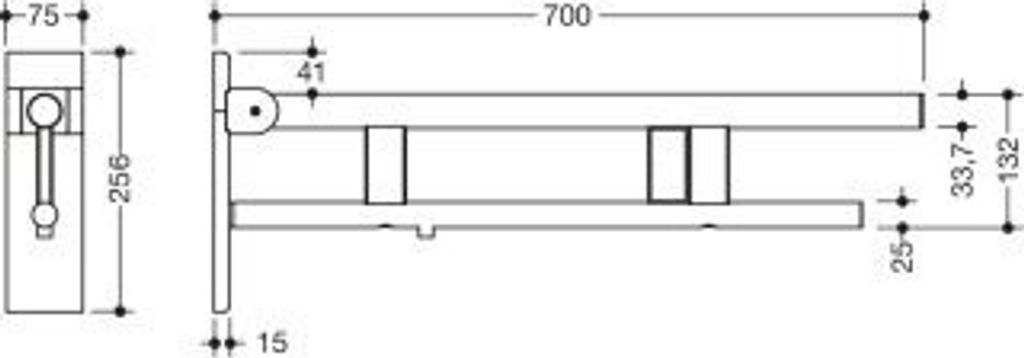HEWI 900.50.21160 DC SK-Griff Duo (B),re,700,WC-Spül/FKT
