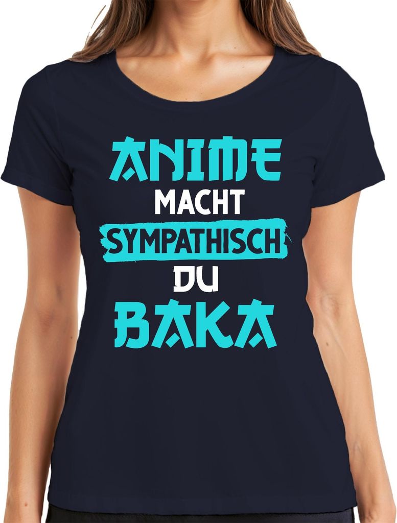 Anime macht sympathisch du Baka Otaku Manga Geschenk Japan Nerd Damen T-Shirt, Navy, XL