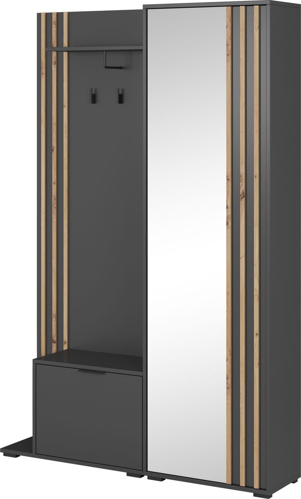 Minio, Garderobenset "NELLY", Garderobe, mit Spiegel, Graphite / Artisan Eiche Farbe