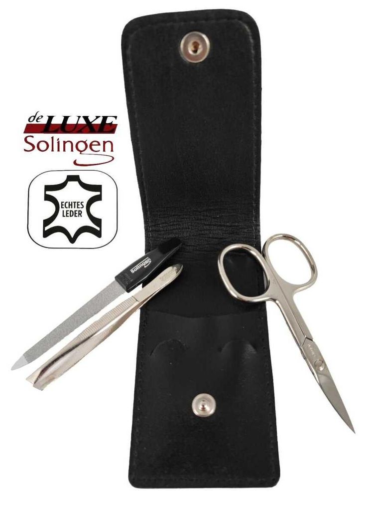3-teiliges Solingen Maniküre Set mit Leder Etui schwarz, Produktbild 