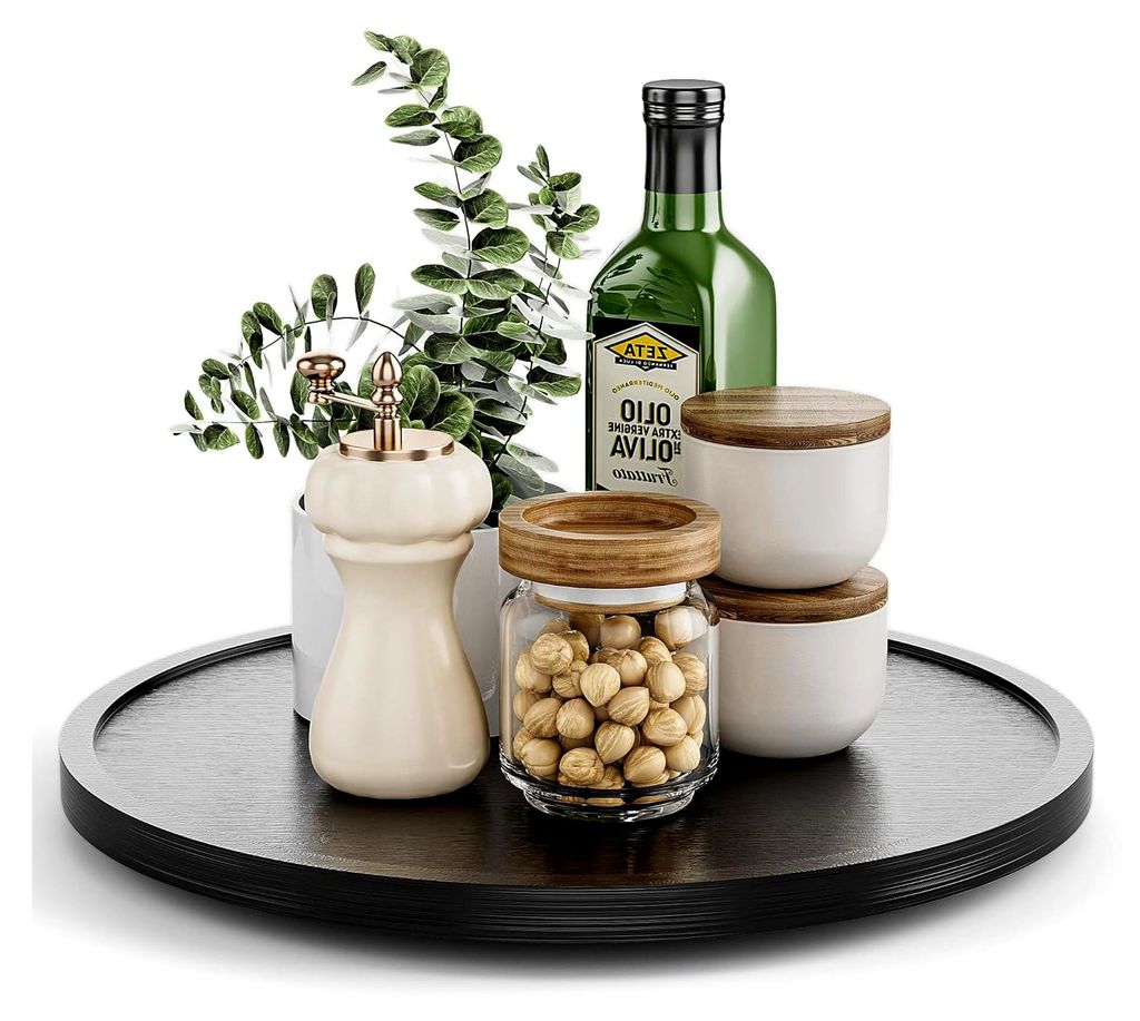 Drehteller aus Akazienholz für die Küche, Lazy Susan aus Holz zur Organisation von Schrank, Arbeitsplatte und Vorratsschrank, Schwarz 25,4 cm