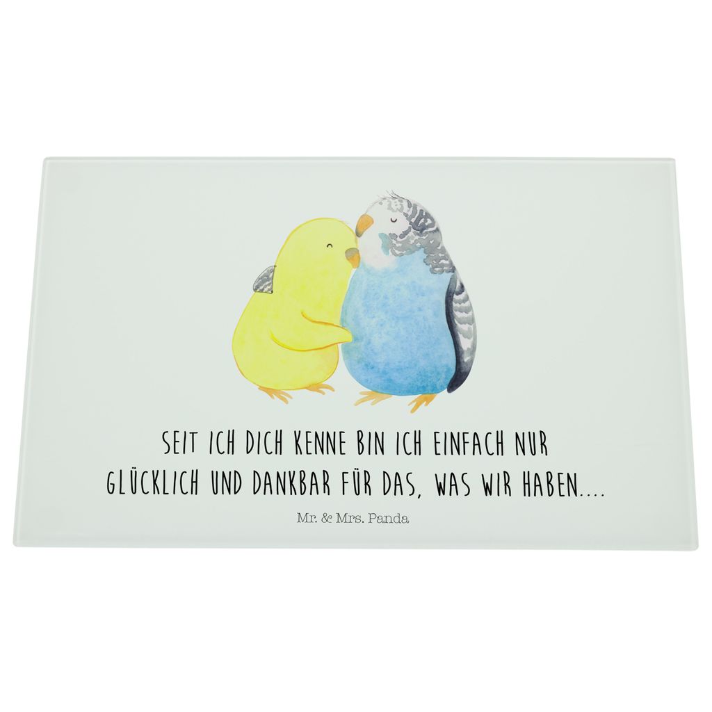 Mr. & Mrs. Panda Medium Glas Schneidbrett Wellensittich Liebe - Weiß - Geschenk, Schneidplatte, Vertrauen, Schneidebrett Aus, Vögel, Freundin, gl...