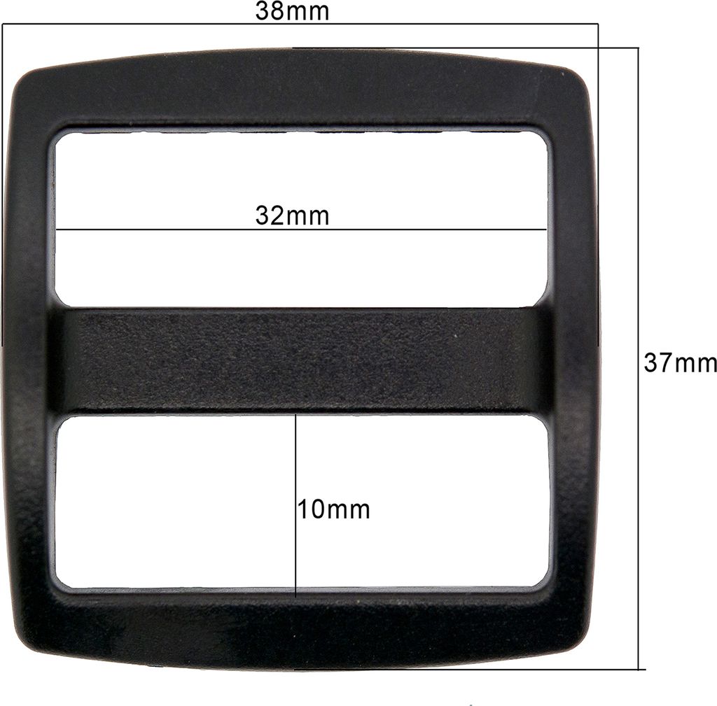 10 Kunststoff Regulator Gurtversteller Leiterschnallen Gurtband Größen Farbwahl, Größe:A 38x37mm I 32x10mm, Farbe:schwarz
