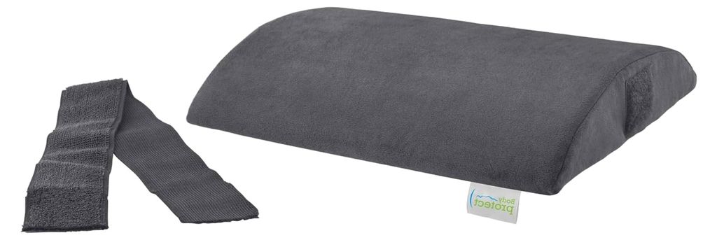 Rückenkissen aus weichem Mikroplüsch, Halbrolle, orthopädisches Kissen, mit Klettverschluss fixierbar, Memory Foam, 30 x 28 x 6 cm, grau