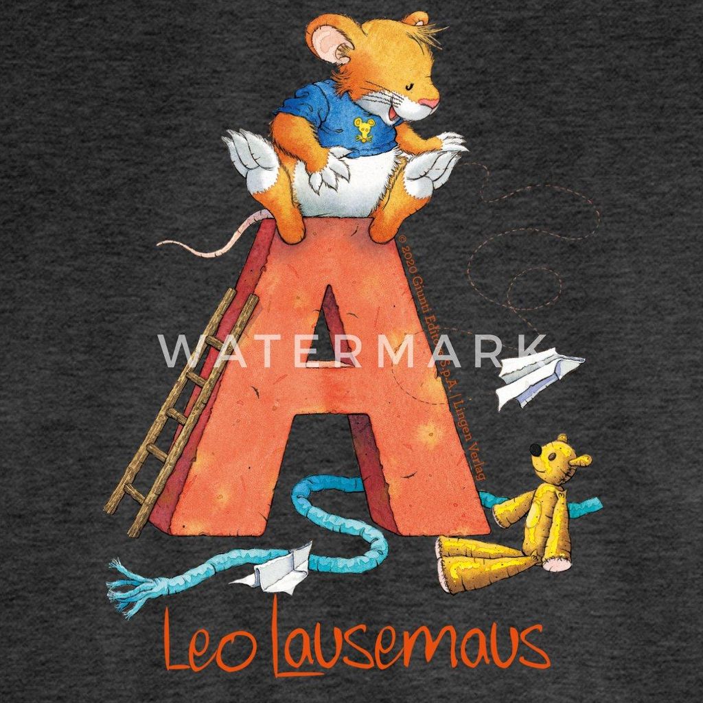 Spreadshirt Leo Lausemaus Kindergarten Alphabet Kinder Premium Langarmshirt, 122/128 (6 Jahre), Anthrazit meliert