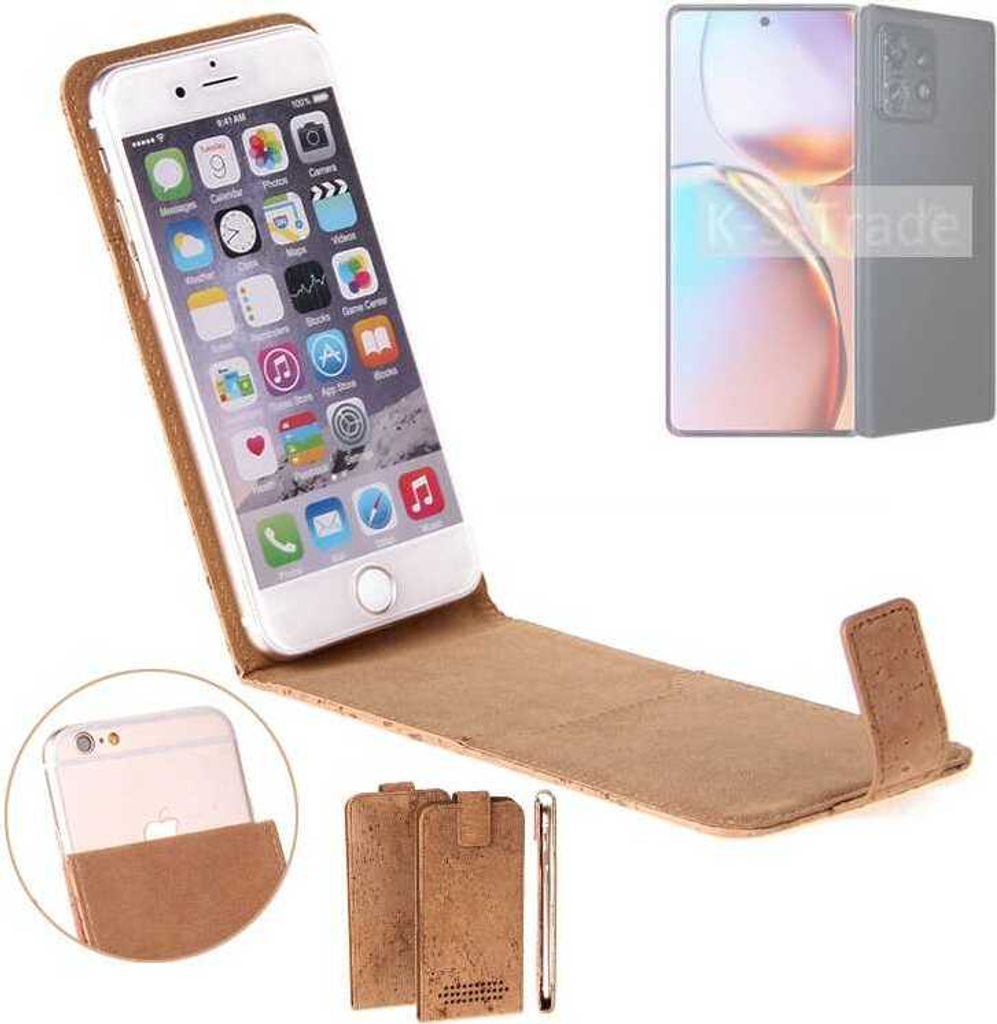 K-S-Trade Handyhülle kompatibel mit Motorola Edge+ 2023 Kork Hülle Flipstyle Case Schutzhülle Kork Case Hülle Flip cover Klapphülle Klapp, braun