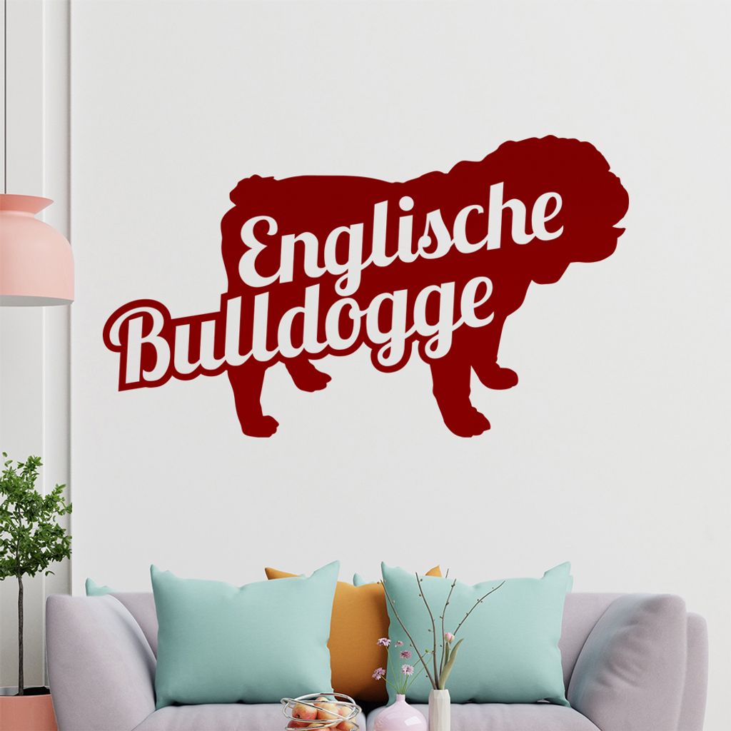 KIWISTAR Englische Buldogge mit Name Silhouette Wandtattoo in 6 Größen - Wandaufkleber Wall Sticker - Dekoration, Küche, Wohnzimmer, Schlafzimme...