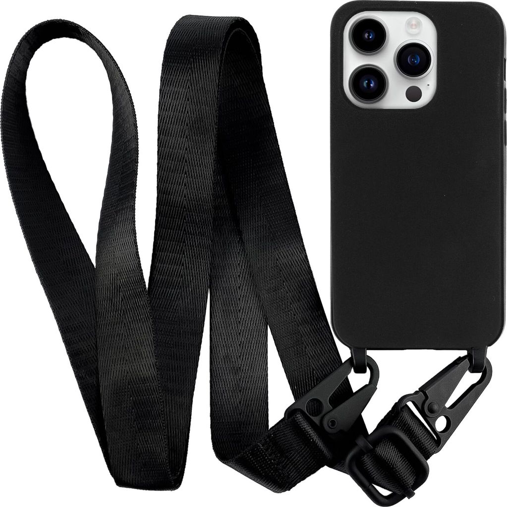 MyGadget Handykette für Apple iPhone 14 Pro - TPU Hülle mit Band - Handyhülle mit Handyband zum Umhängen Kordel Schnur Case Schutzhülle - Schwarz