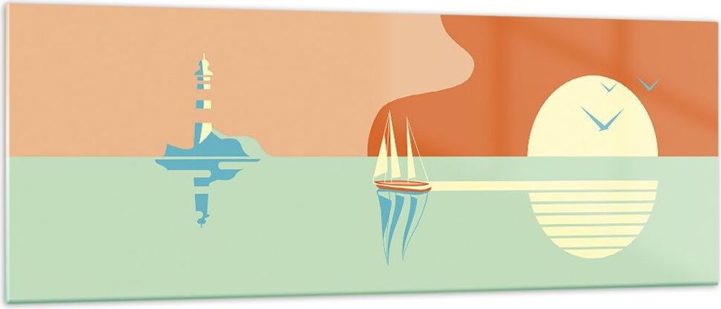 Bilder auf glas - Einteilig - Sonne Segelschiff Laterne - 140x50cm - Glasbilder - Wandbilder - Bilder - Wanddekoration aus Glas - Glas Bilder - Wan...