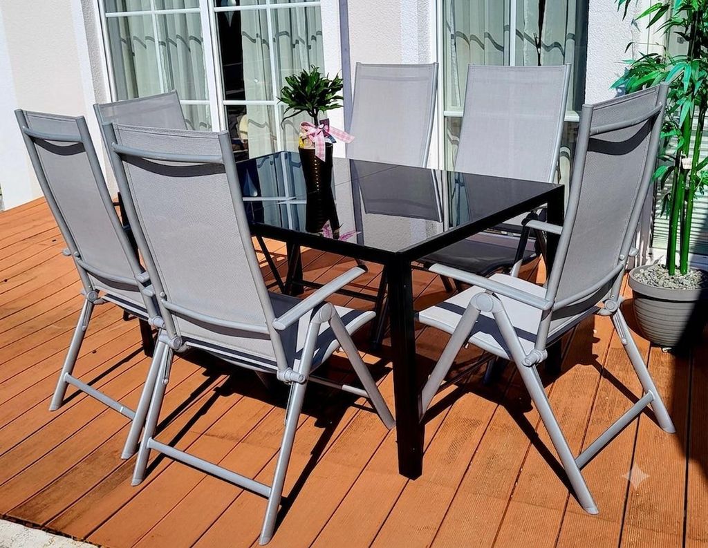 Sitzgruppe POETTO 6 Personen Grau Aluminium Gartenmöbel Produktbild 