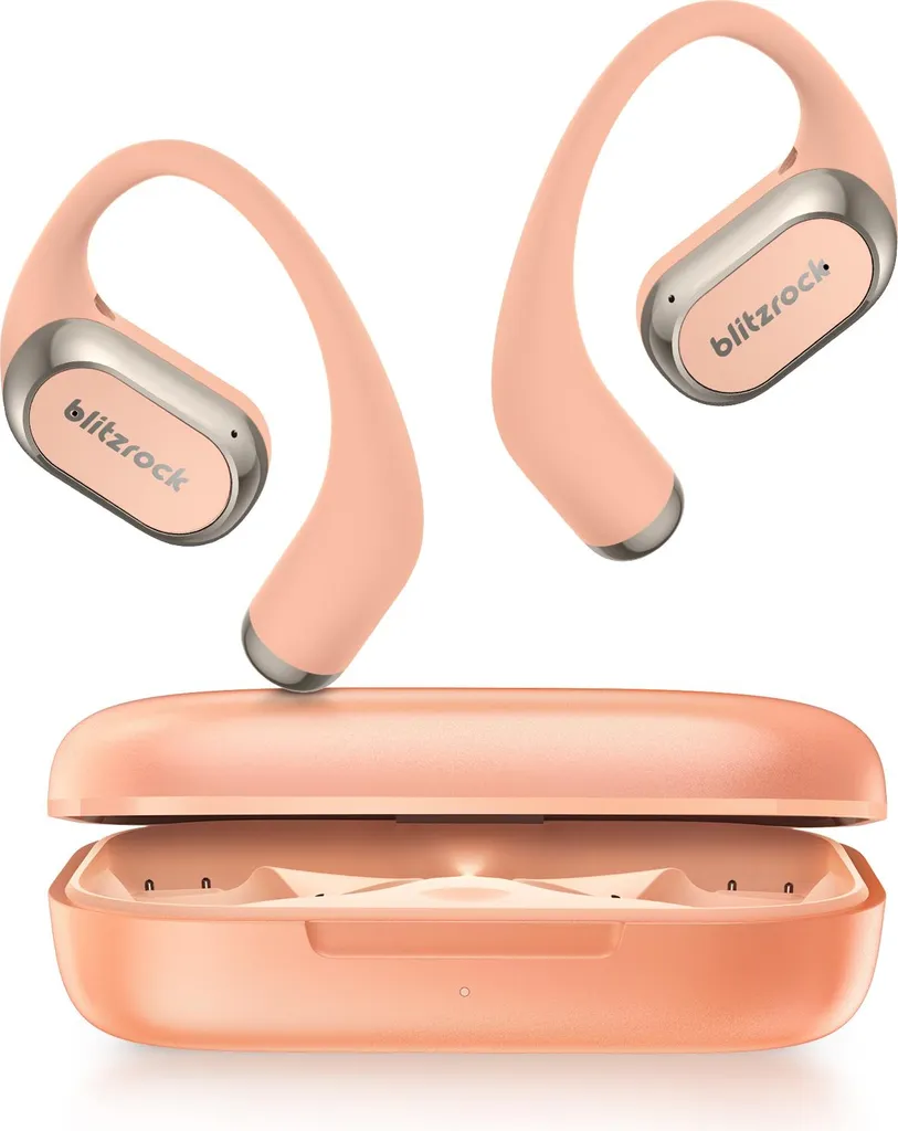 BlitzRock Open-Ear Bluetooth Kopfhörer 5.4, Open-Ear Design, KI-Klare Anrufe, 42h Akkulaufzeit, IPX5 wasserdicht, App-EQ, Sport On-Ear, Pink