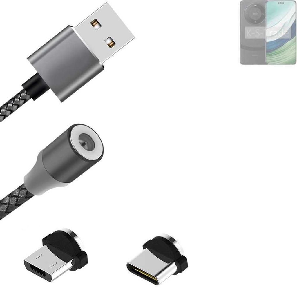 K-S-Trade Hochwertiges Magnet-Lade-kabel Sync-Kabel Daten-Kabel für Huawei Mate 60 Pro+ mit USB-Typ-C-Anschluss und Micro-USB-Anschluss 2A bis zu