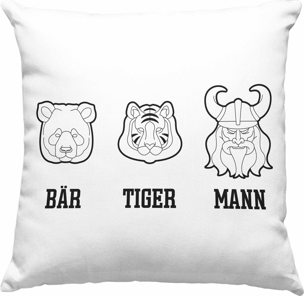 Trendation - Bär Tiger Mann Deko-Kissen mit Füllung 40x40 Lustiges Geschenk Vater Vatertag Vatertagsgeschenk Deko-Kissen mit Füllung 40x40 Papa ...