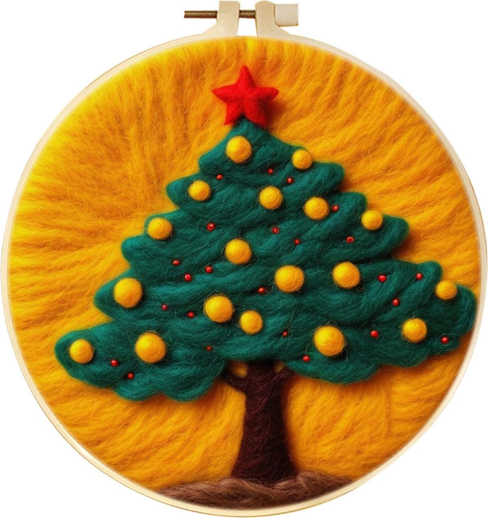 Weihnachts-Nadelfilz-Set, Filz-Malset für Feiertage, für Anfänger, Starter-Nadelfilz, DIY-Bastelset mit Nadelkissen, Wolle, dekorativer Rahmen