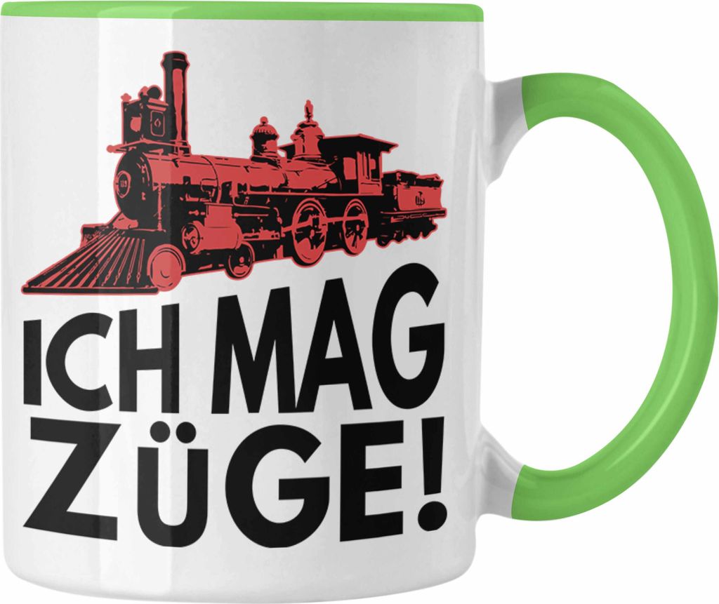 Trendation - ich Mag Züge Tasse Geschenk Eisenbahner Lokführer Spruch Lokomotive Geschenkidee Eisenbahn (Grün)