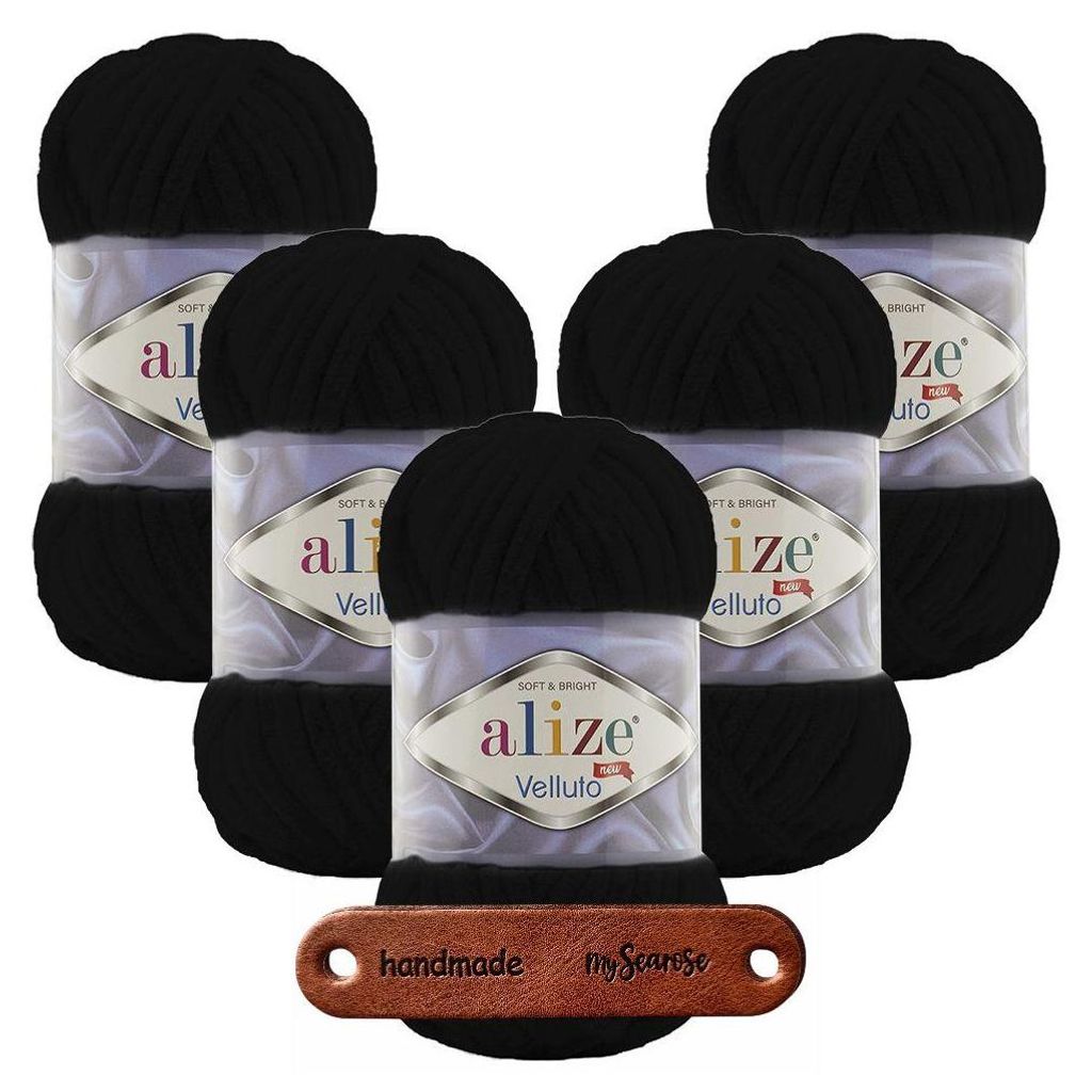 5 x ALIZE Velluto 60 Black mit Label Produktbild 
