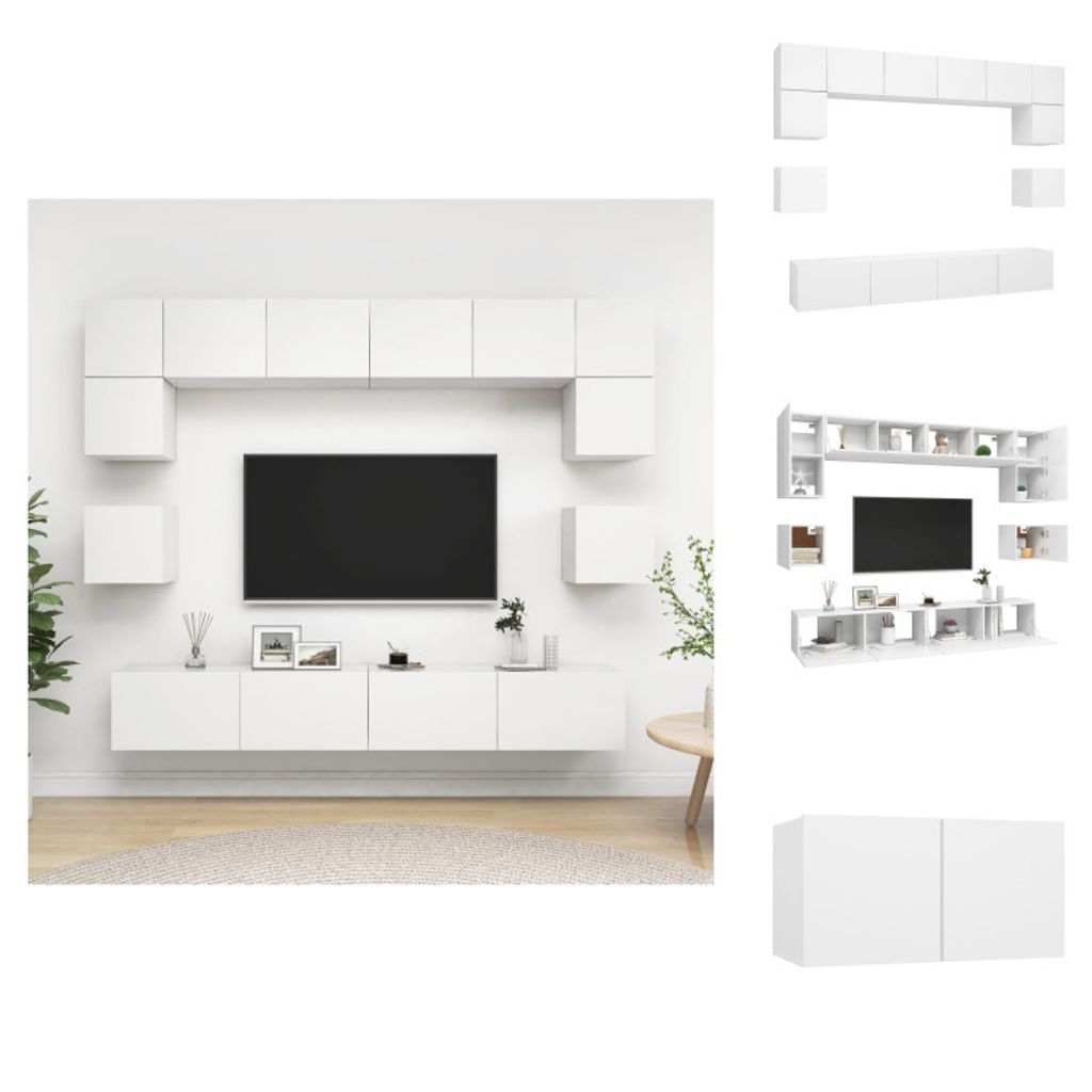 vidaXL 8-tlg. TV-Schrank-Set Weiß Holzwerkstoff - TV-Möbel