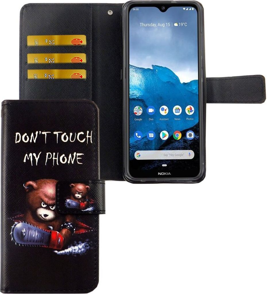 Nokia 6.2 Tasche Handy Hülle Schutz-Cover Flip-Case mit Kartenfach Don't touch my phone