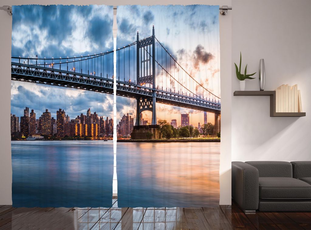ABAKUHAUS New York Rustikaler Gardine, Kennedy Triboro, Schlafzimmer Kräuselband Vorhang mit Schlaufen und Haken, 280 x 175 cm, Orange Pfirsich Blau
