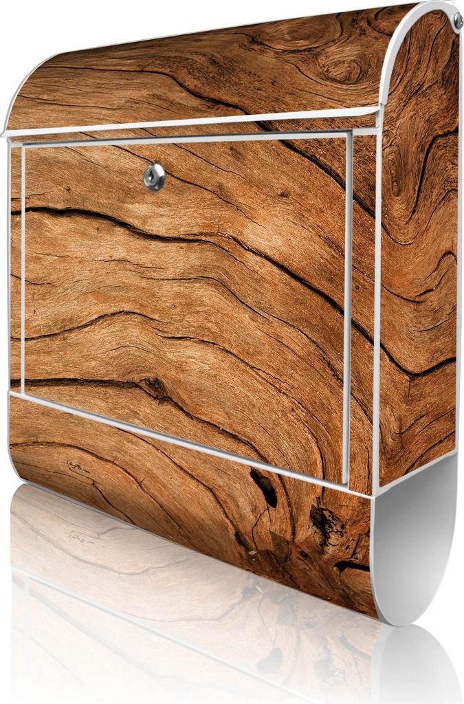 banjado Design Briefkasten Stahl weiß mit Zeitungsfach pulverbeschichtet "Trockenes Holz" 38x46x12,5cm & 2 Schlüssel - Postkasten A4 Einwurf inkl...