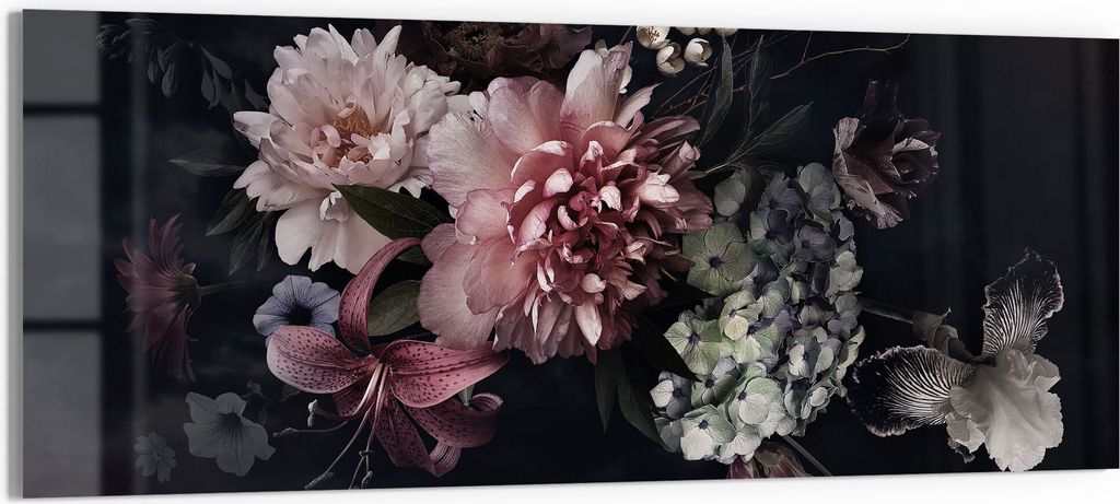 DEQORI Glasbild Echtglas 125x50 cm 'Blühende Pracht' Wandbild Bild modern Deko