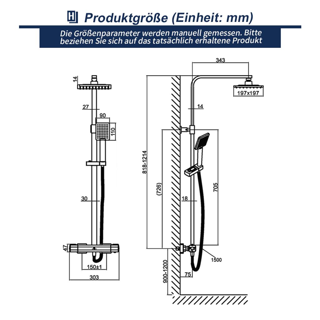 Homelody Dusche Duschsystem mit Thermostat Regendusche 2 Produktbild 12