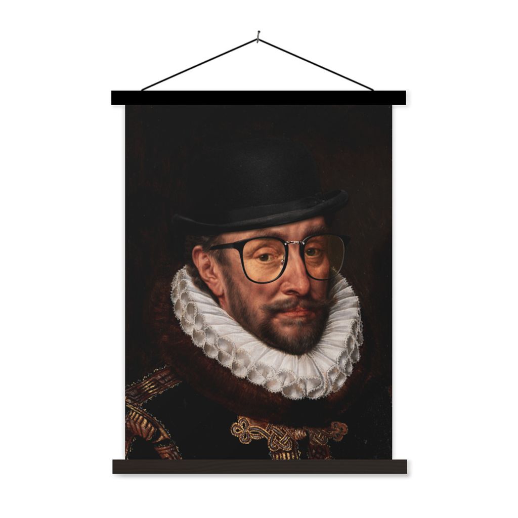 MuchoWow Textilposter Wilhelm von Oranien - Adriaen Thomasz - Hut 120x160 cm mit schwarzem Rahmen - Magnetischer