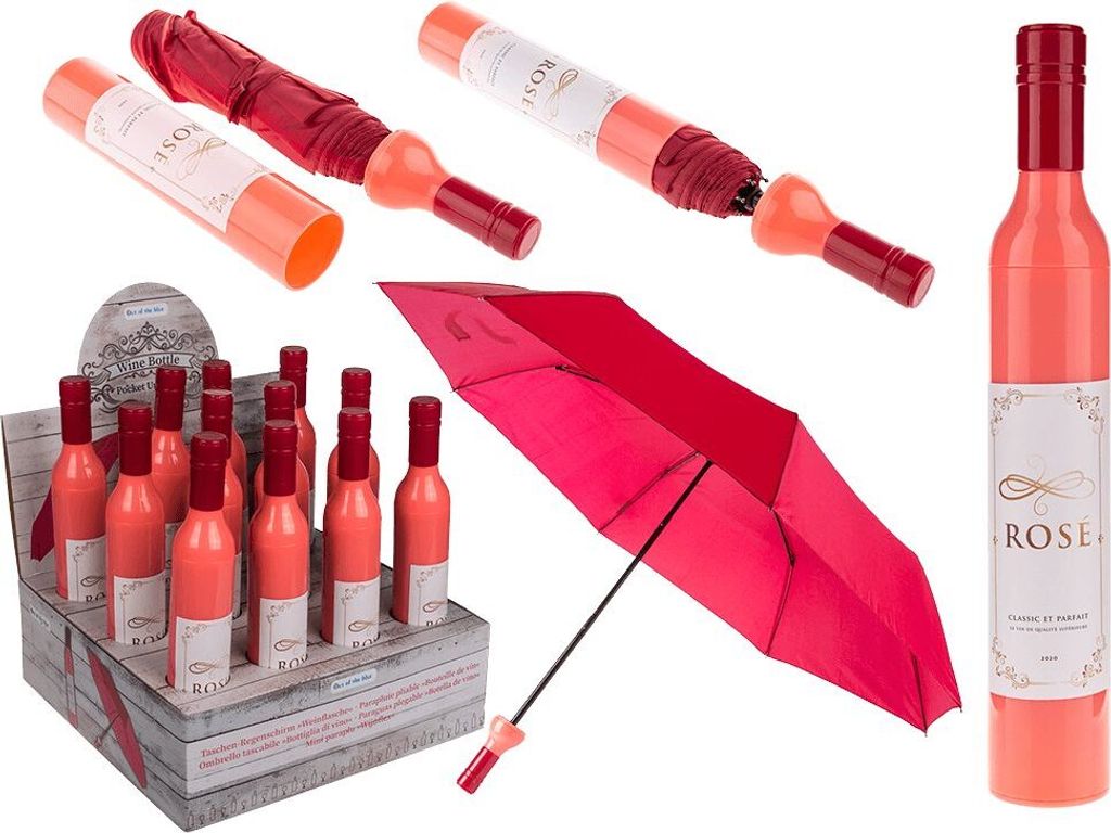 OOTB Taschen-Regenschirm Roséweinflasche Produktbild 