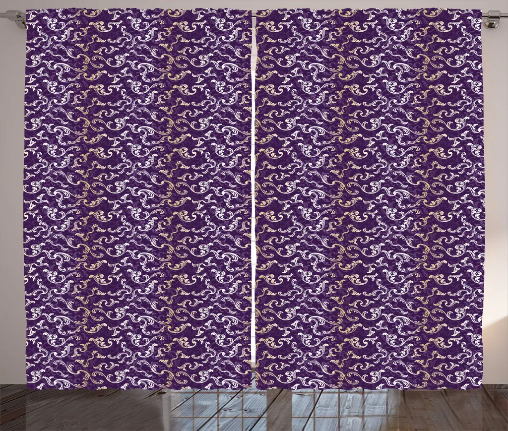 Rideau pour Grand Salon Baroque Violet Aubergine avec Crochets Inclus