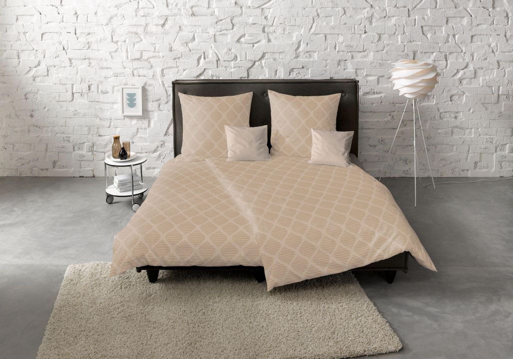 Fleuresse Jacquard Bettwäsche uni 135x200 Muscheln Rauten beige 454617-9050