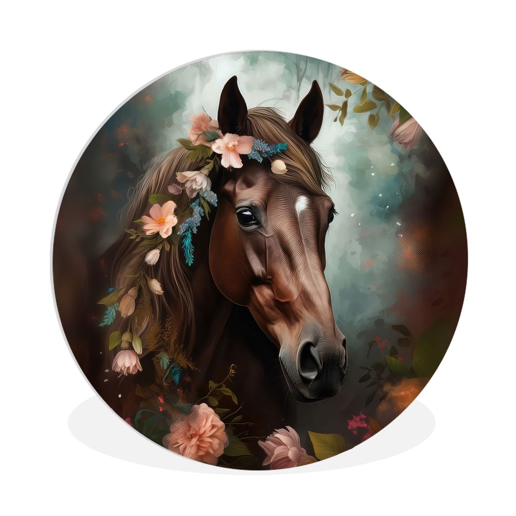 MuchoWow Rundes Wandbild - Runde Bilder Pferd - Natur - Blumen - Tiere - Wald Ø 90 cm Kreis Wanddekoration Kunststoff - Wandkreis - Wandschmuck ...